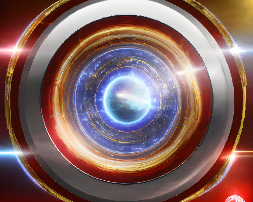 Circular Portal Digital Artwork with Glowing Rings on Cosmic Background