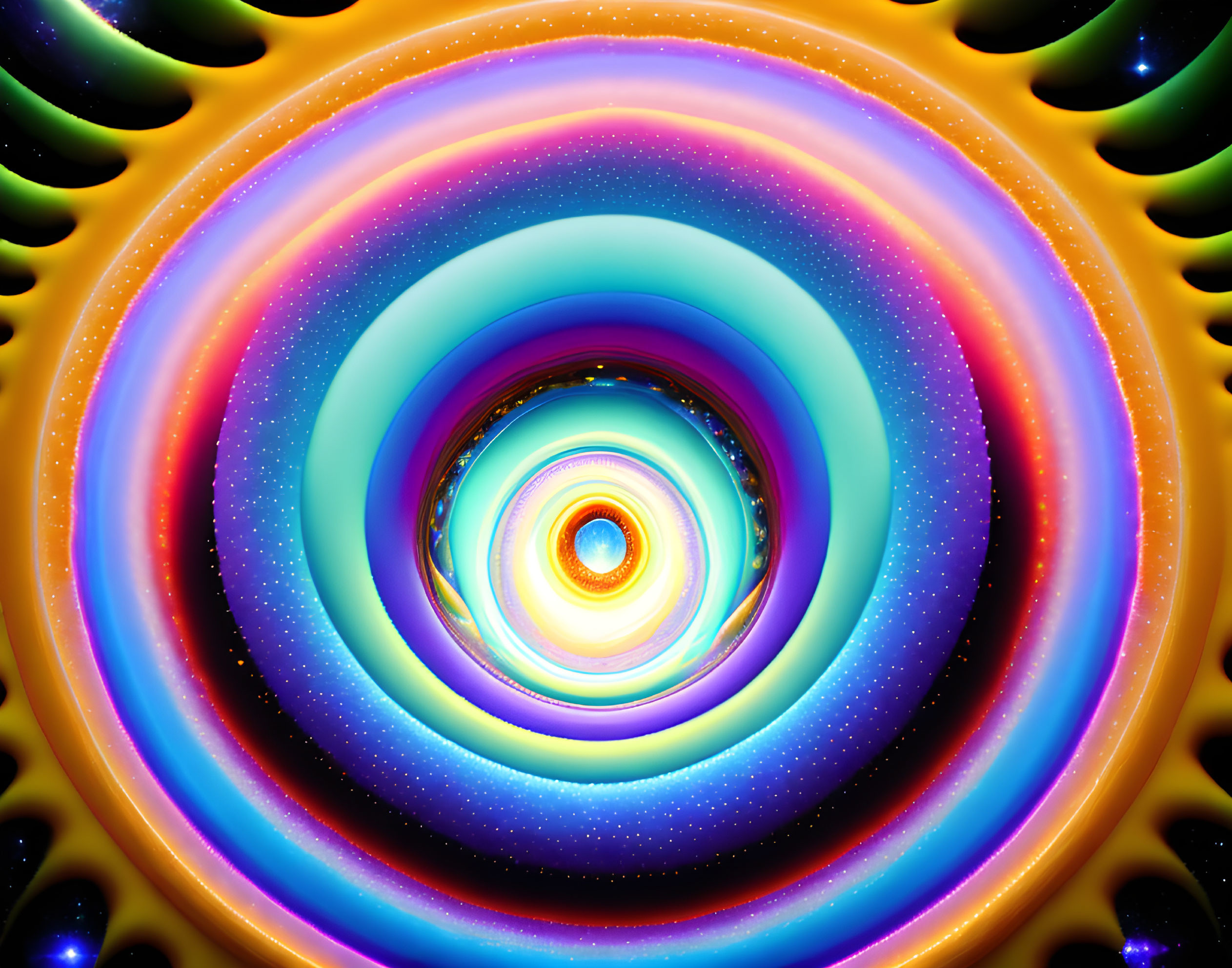 Colorful Fractal Art: Vibrant concentric circles with glowing center.