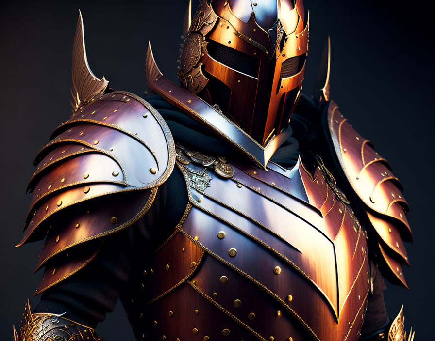 Detailed Close-Up of Ornate Dark Knight Armor with Golden Accents