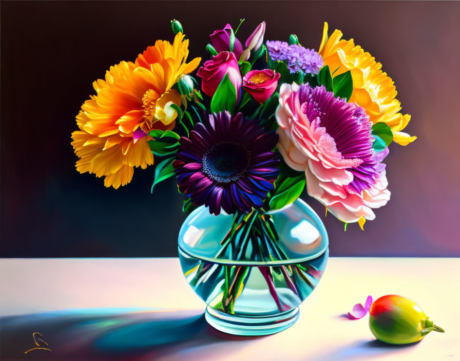 Assorted Flowers Bouquet with Mango in Glass Vase