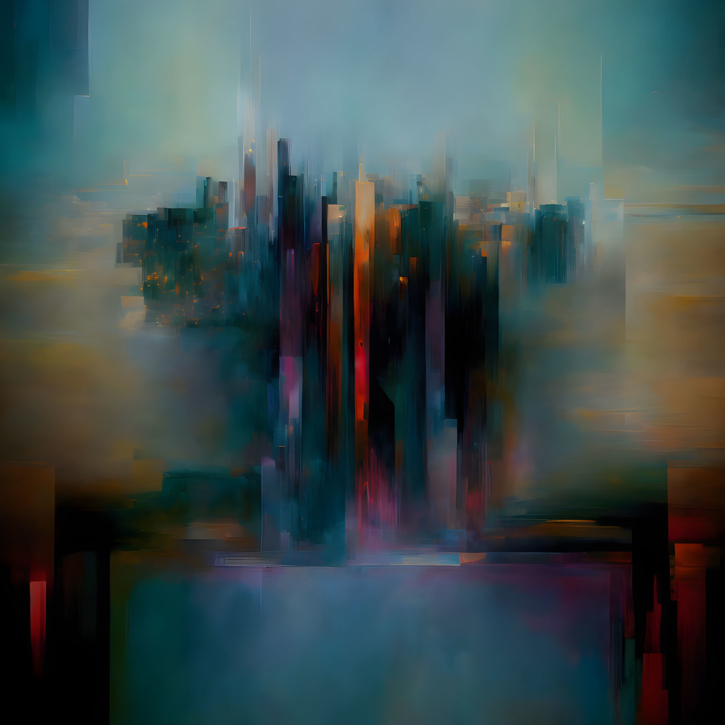 Abstract Cityscape with Ethereal Colors and Depth