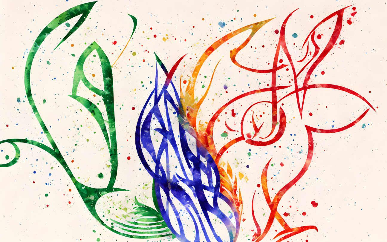 Colorful Abstract Watercolor Artwork with Swirls and Splashes