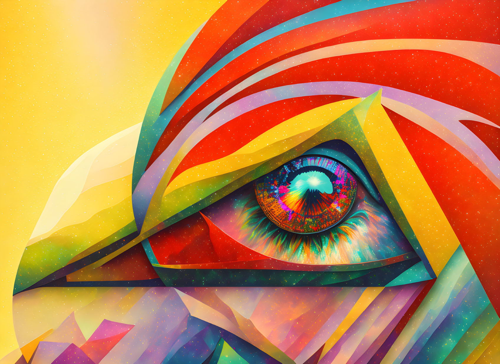 Colorful Abstract Artwork Featuring Geometric Shapes and Eye Detail