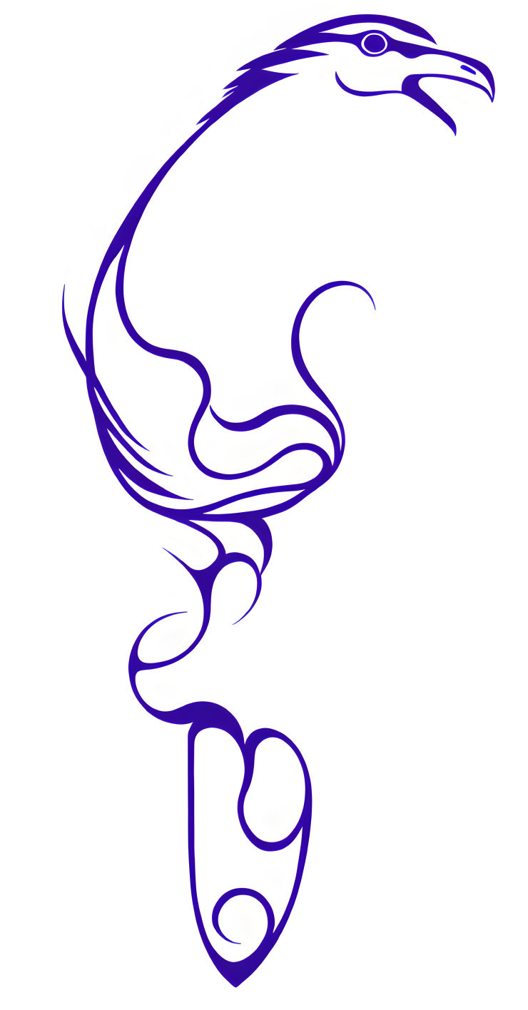 Blue tribal tattoo design of an eagle in flight with curled wings and extended talons