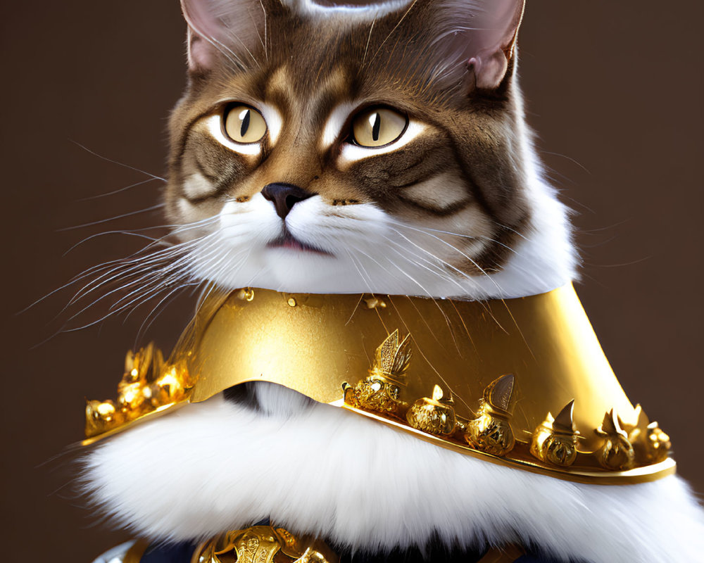 Regal cat portrait with piercing eyes and golden collar