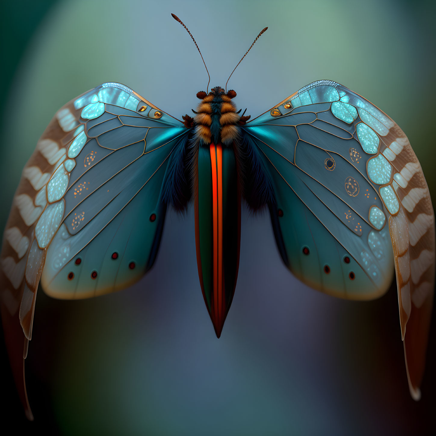 Colorful Stylized Butterfly Illustration with Translucent Wings