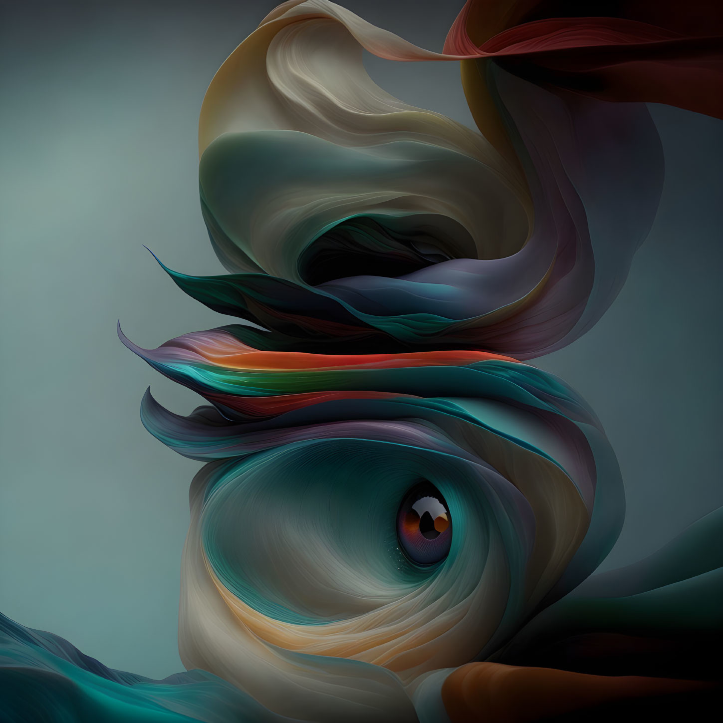 Colorful Swirl Layers Forming Surreal Eye on Gradient Background