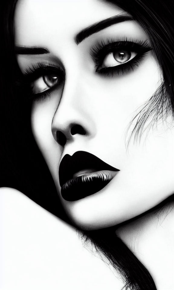 Monochrome portrait of woman with bold makeup