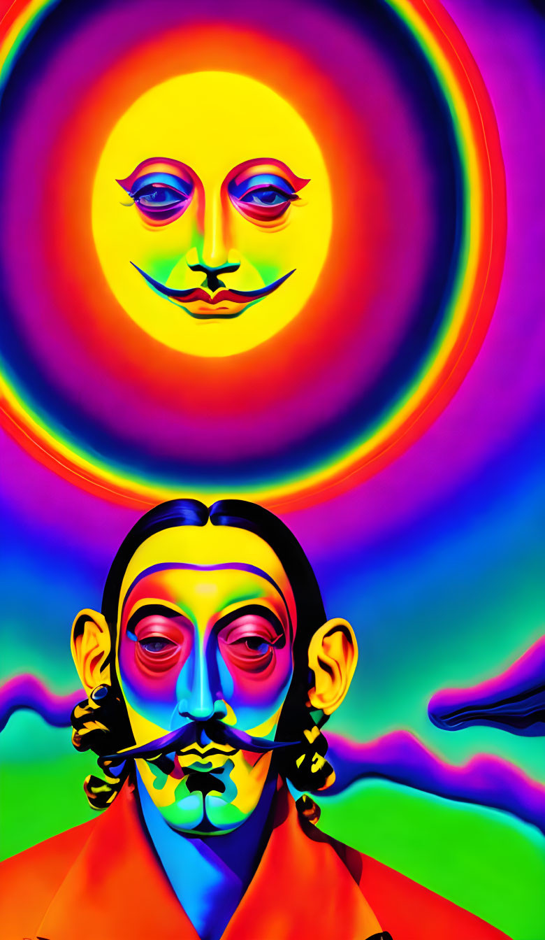 Colorful Psychedelic Art: Rainbow Circles and Abstract Portrait