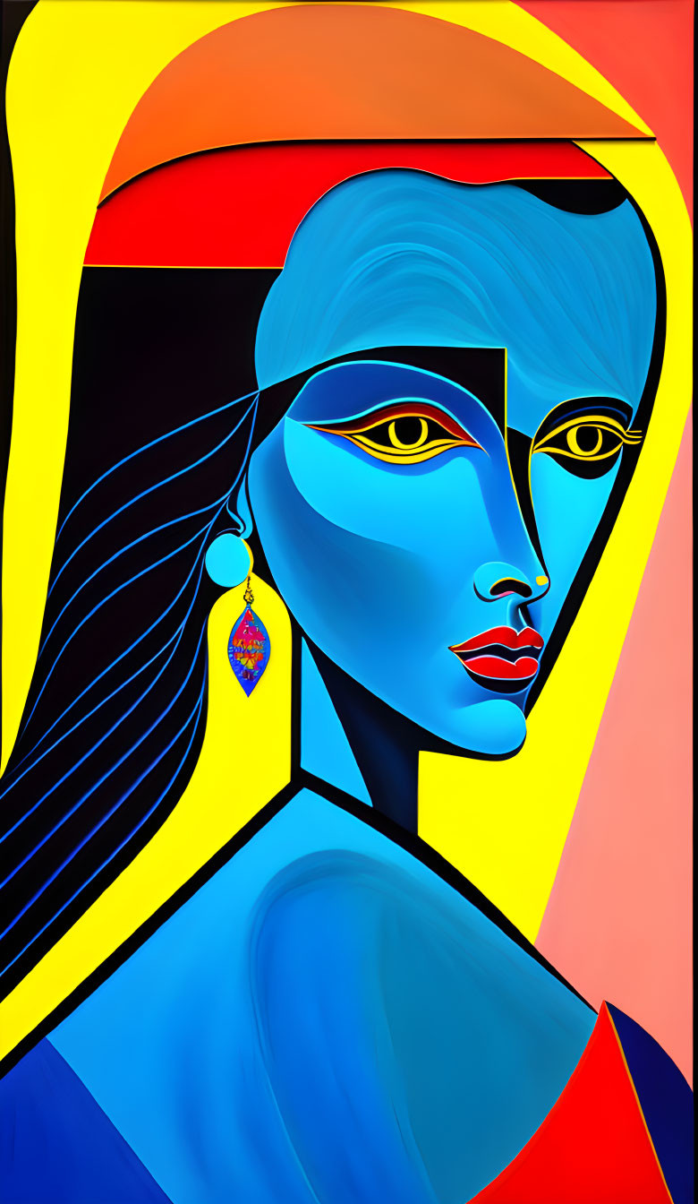 Colorful Abstract Art: Stylized Female Figure with Blue Skin