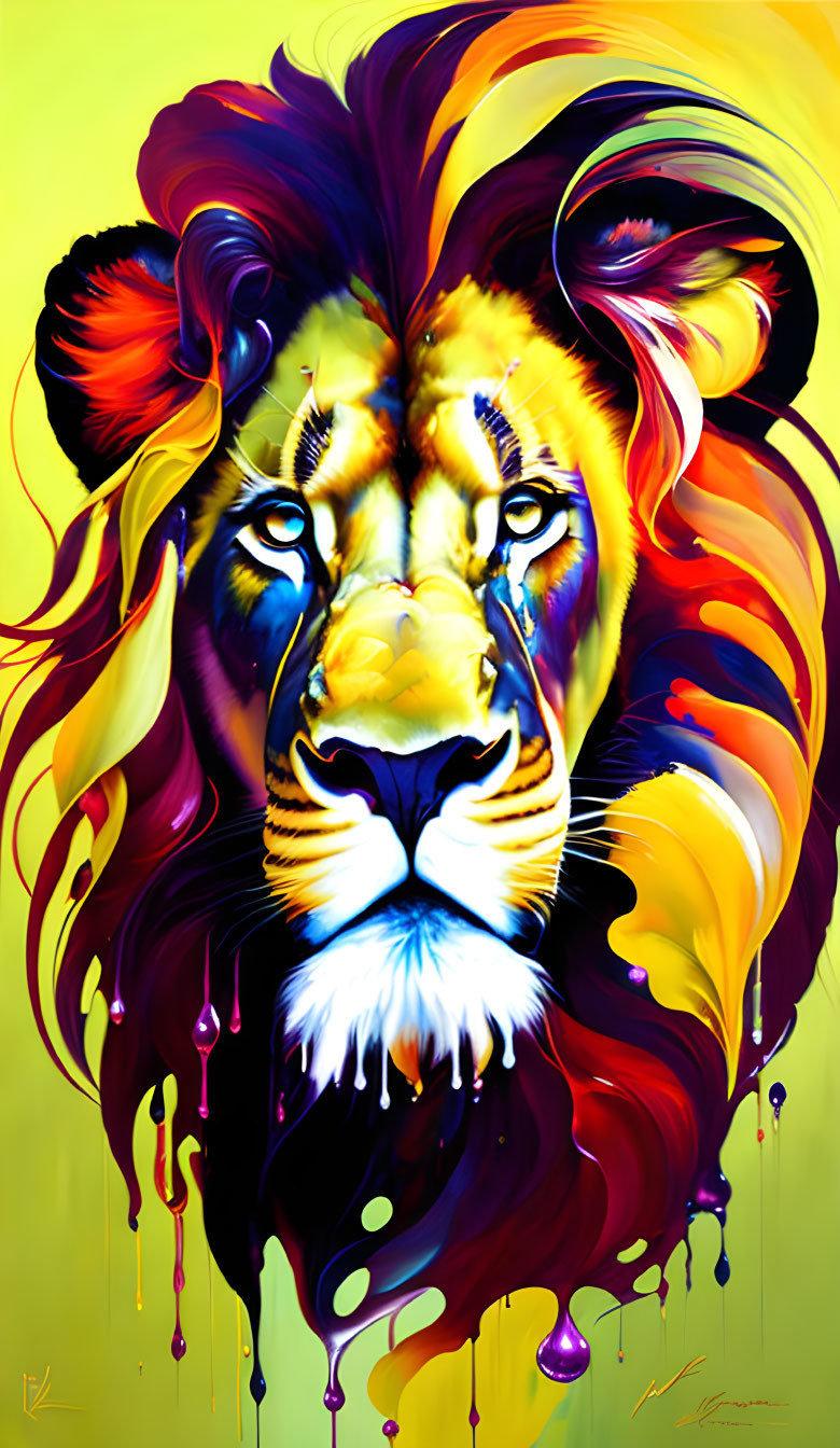 Colorful Lion Illustration with Stylized Mane in Bright Hues