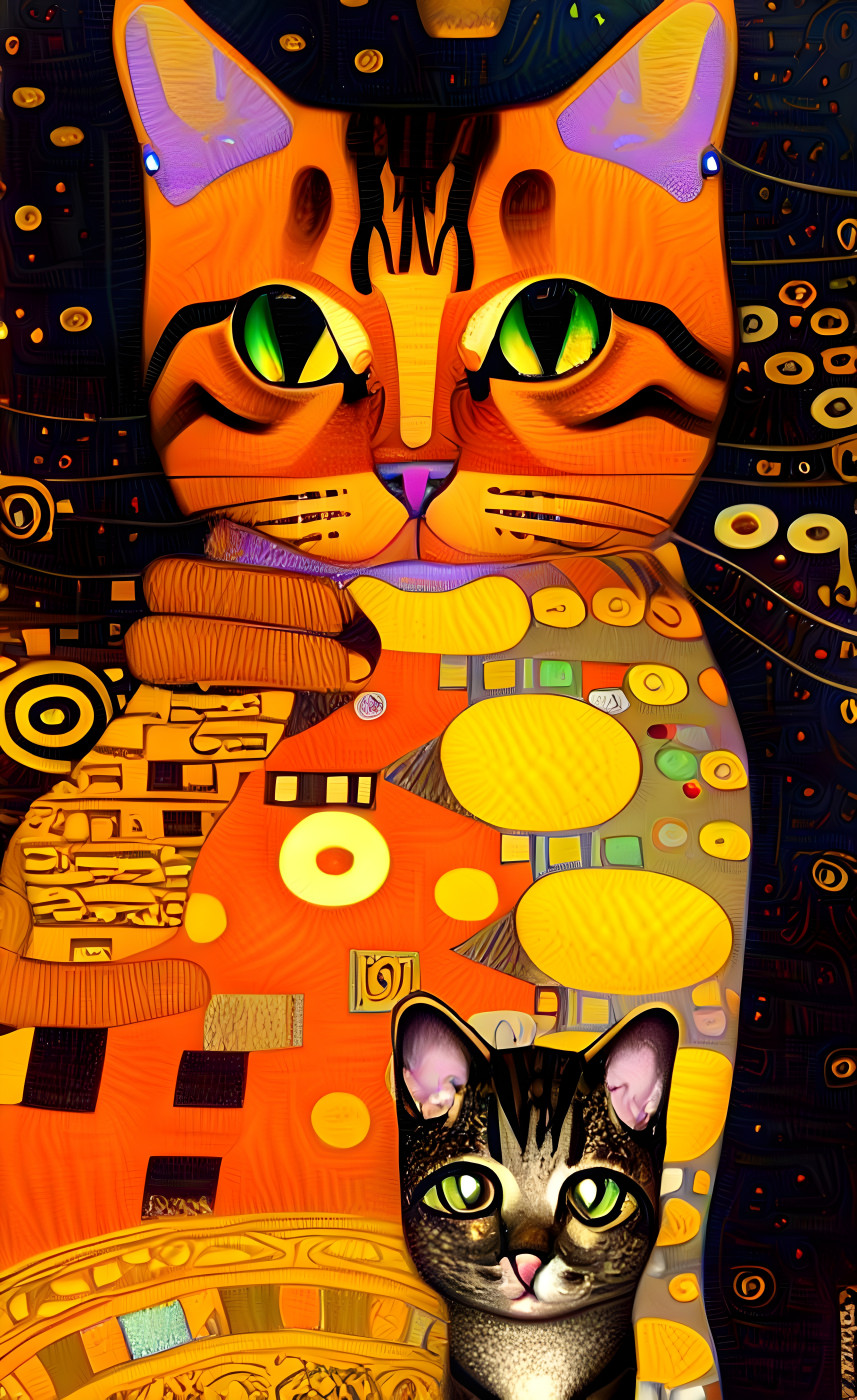 Cat and Kitten (after Gustav Klimt)