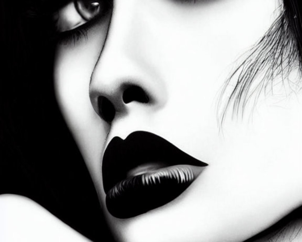 Monochrome portrait of woman with bold makeup