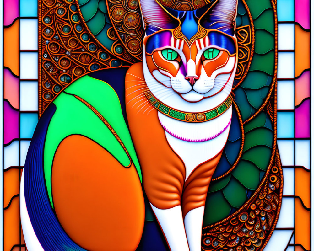 Colorful Cat Artwork with Mandala Background