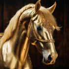 Golden Horse with Ornate Gold Bridle on Dark Background