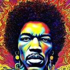 Colorful Afro Portrait with Psychedelic Background and Symbolic Elements