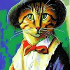 Colorful Artwork: Aristocratic Cat in Yellow Hat & Bow Tie