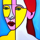 Colorful Abstract Portrait of Woman on Blue Background