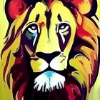 Colorful Lion Illustration with Stylized Mane in Bright Hues