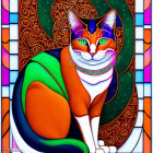 Colorful Cat Artwork with Mandala Background