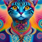 Colorful Psychedelic Cat Artwork with Swirling Background