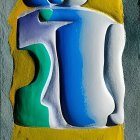 Vibrant painting of embracing couple in smooth curves