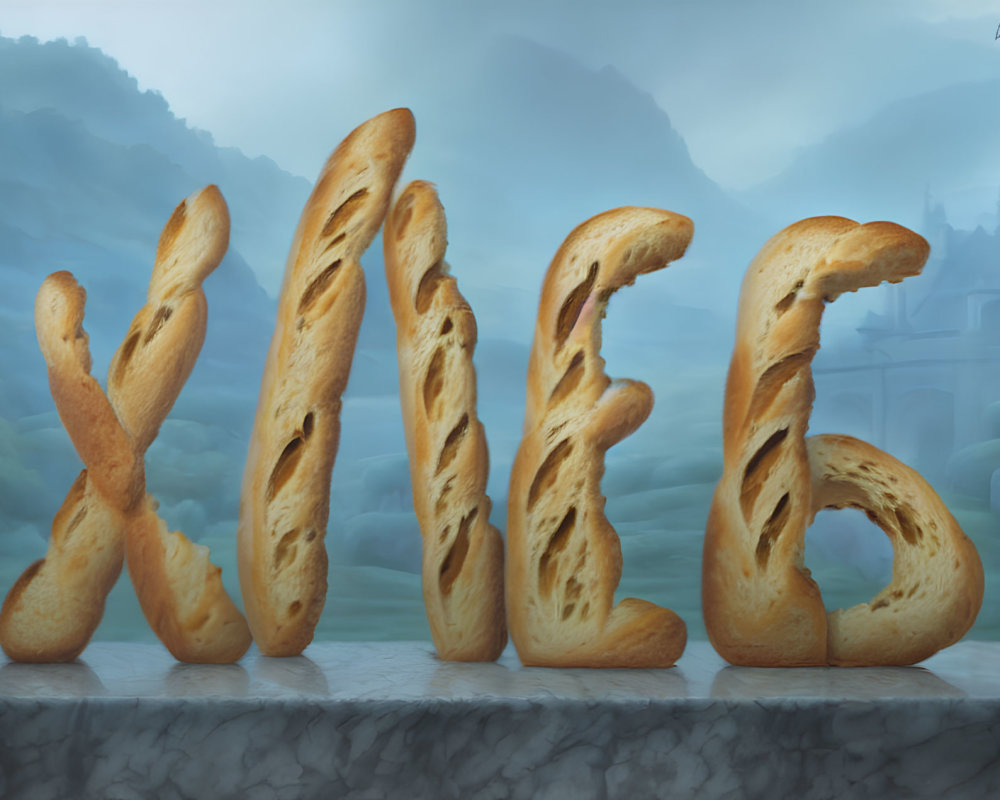 Anthropomorphic bread characters in various human-like postures against castle backdrop