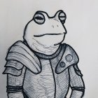 Anthropomorphic frog in detailed medieval armor artwork