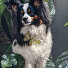 Vibrant Border Collie Painting with Flowers and Butterflies