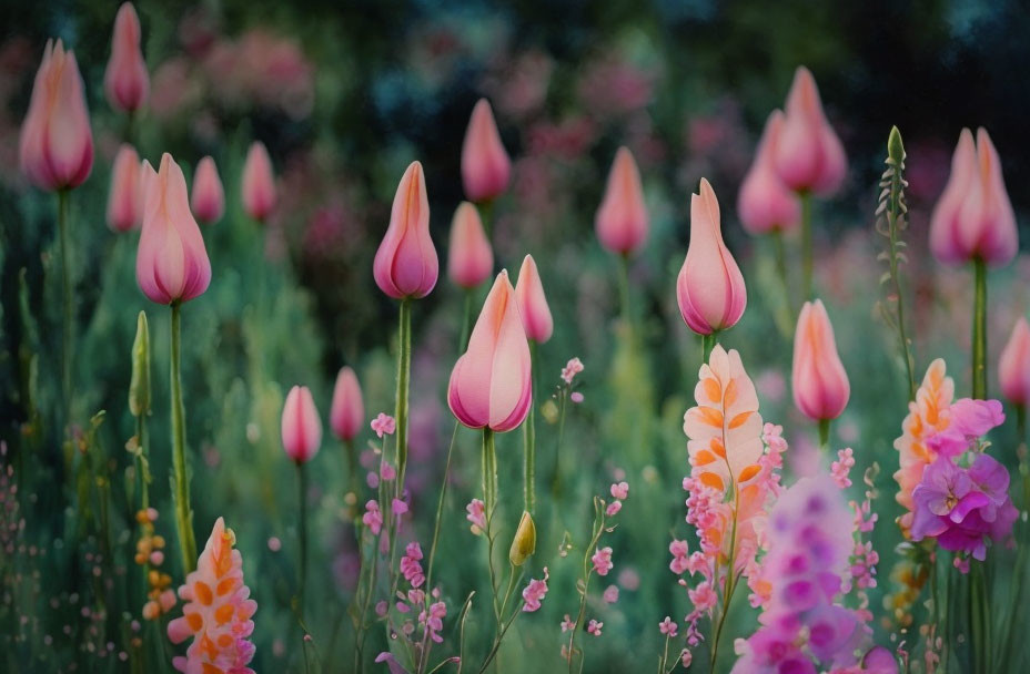 Colorful Pink Tulip Garden in Full Bloom