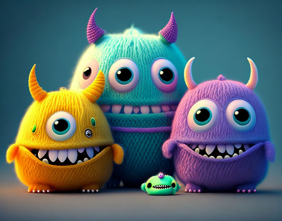 Four cute, colorful monsters on gradient background