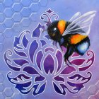 Detailed illustration: Bee on purple flower with gradient background