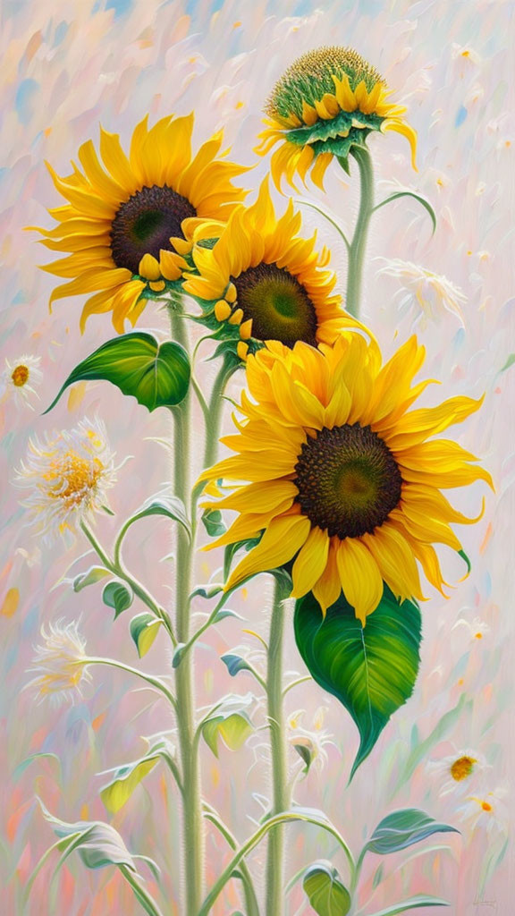 Colorful sunflower painting on textured background