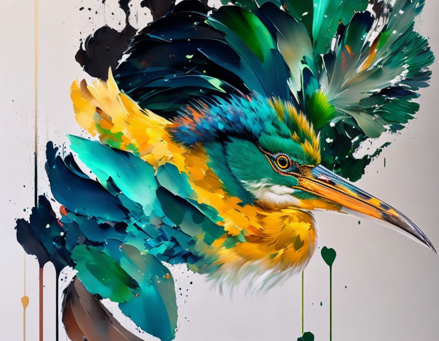 Colorful Kingfisher Artwork with Dynamic Paint Effects