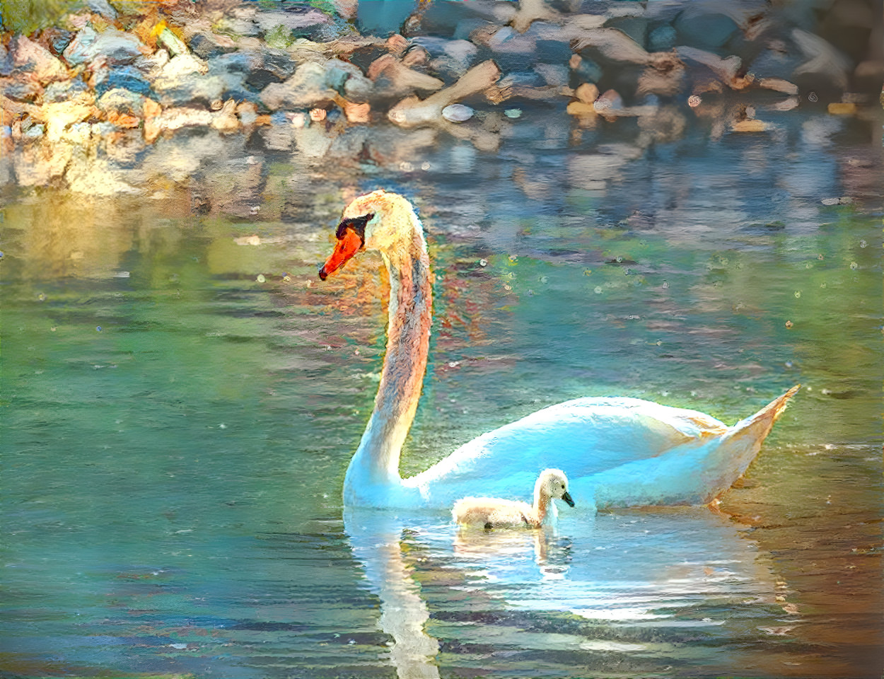 Proud Papa with his Little Cygnet