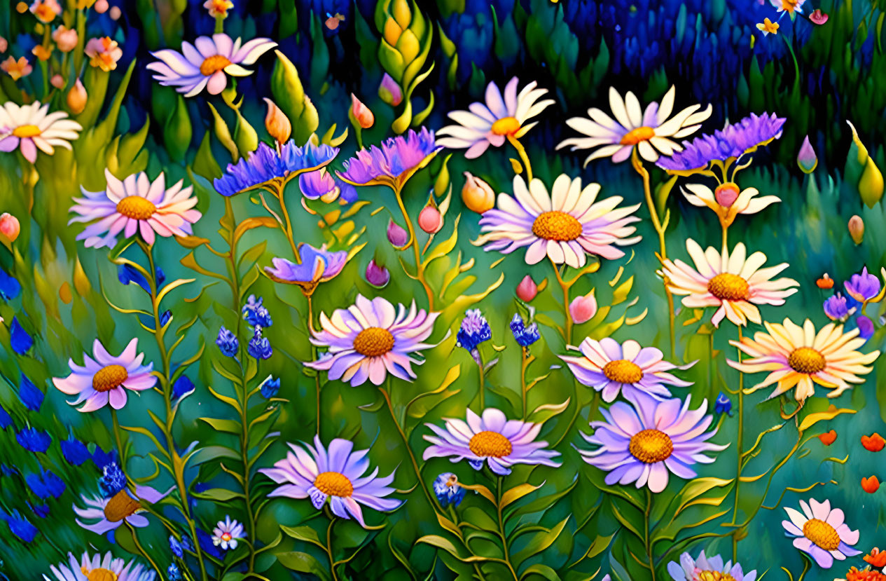 Colorful Stylized Flowers in Vibrant Fantasy Garden