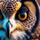 Colorful Stylized Owl with Orange Eyes and Blue Feathers
