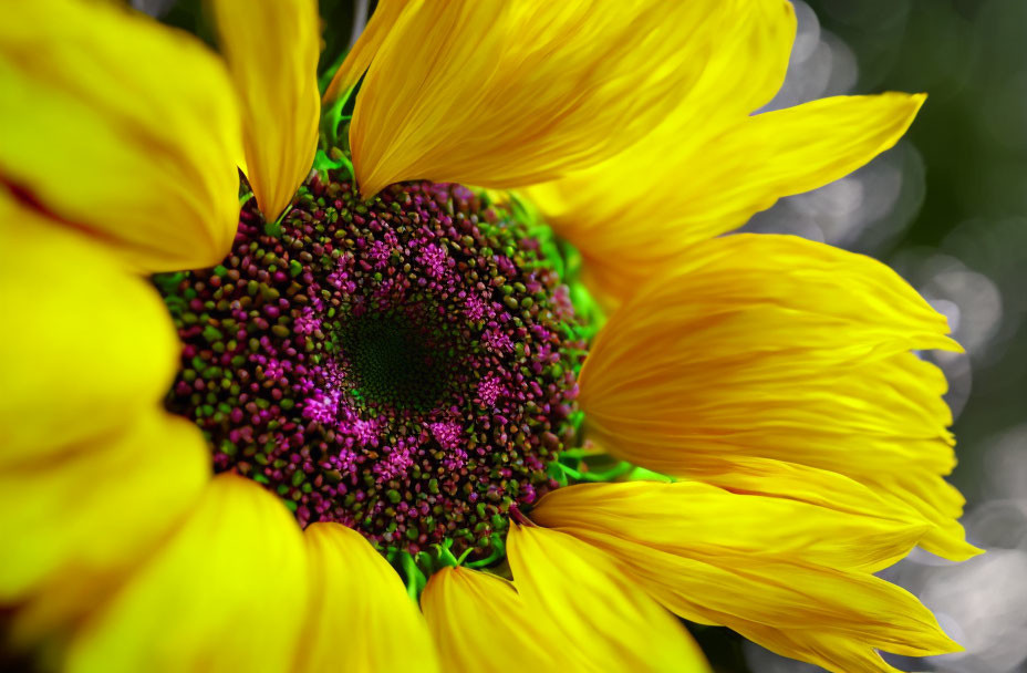 Detailed Close-Up of Vibrant Sunflower with Yellow Petals and Dark Purple Center