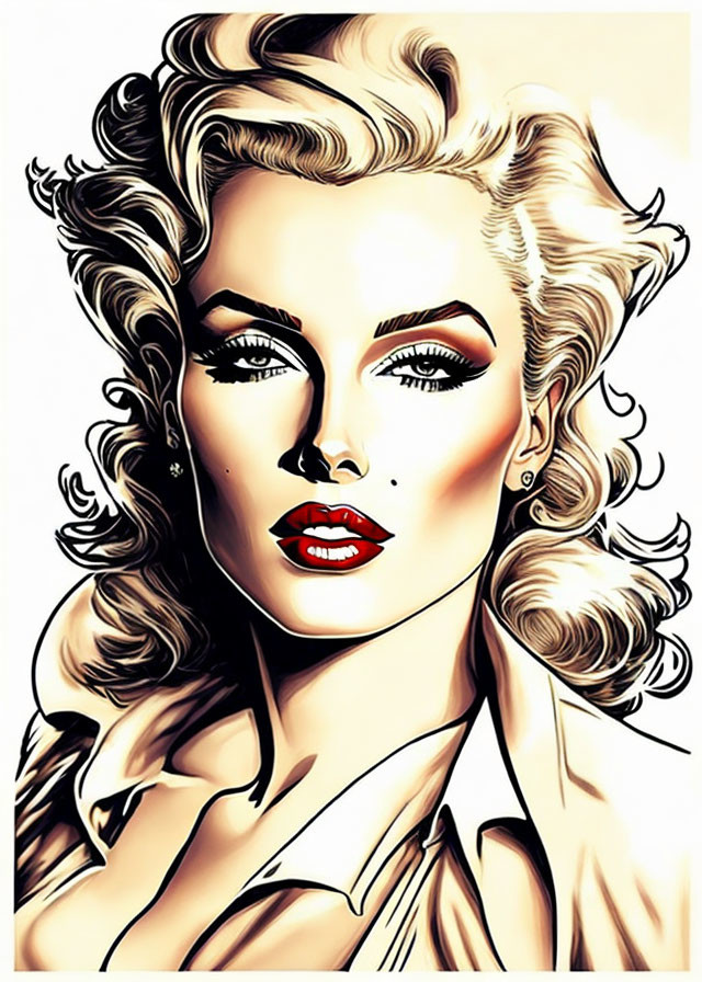 Blonde woman with red lipstick in Pop Art style