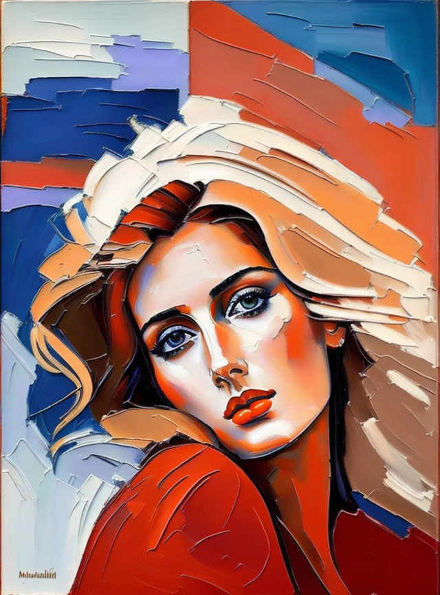 Abstract portrait of a woman with blue eyes in bold colors