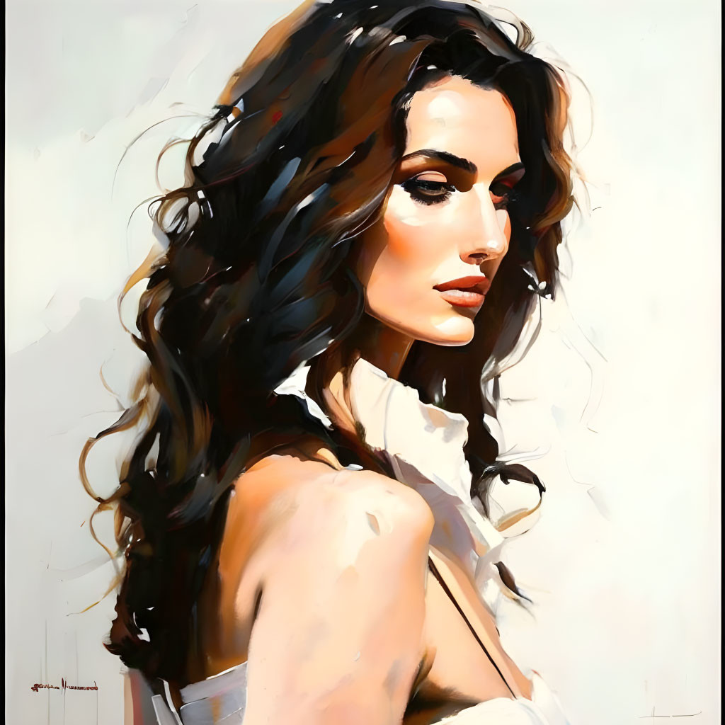 Stylized portrait of woman with dark hair and fair skin