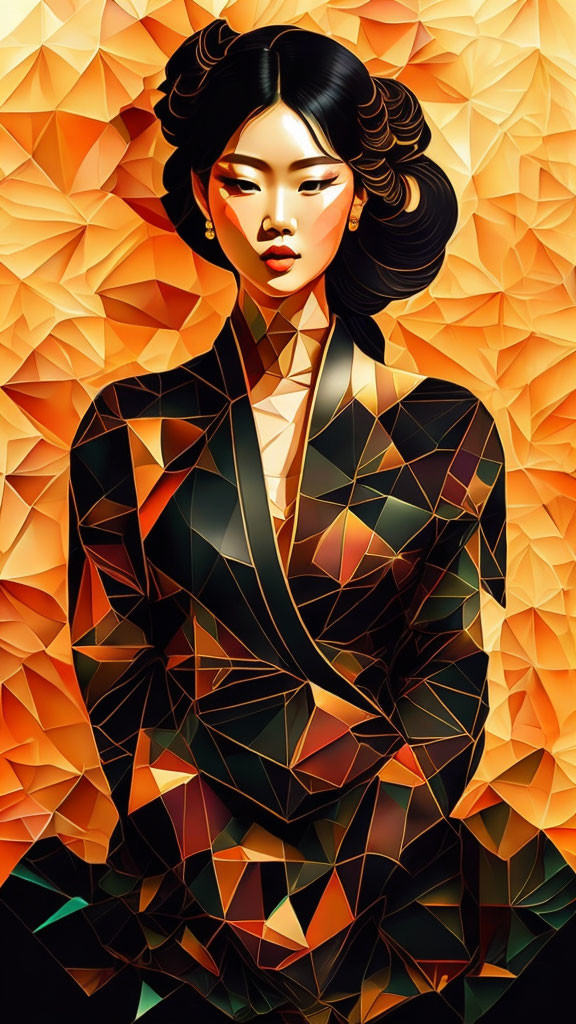 Geometric woman illustration with vibrant angular facets