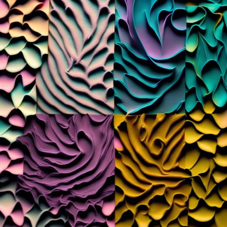 Abstract Wave Patterns in Pink, Blue, Purple & Yellow Gradients