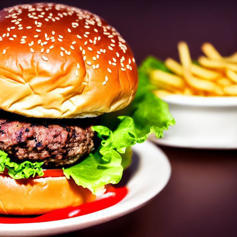 Delicious Cheeseburger with Lettuce and Tomato on Sesame Bun