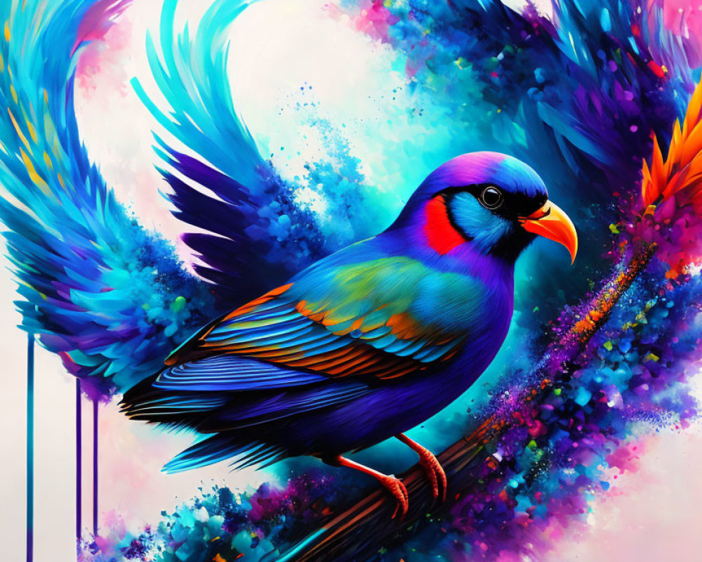 Colorful Bird Digital Artwork with Blue and Purple Background