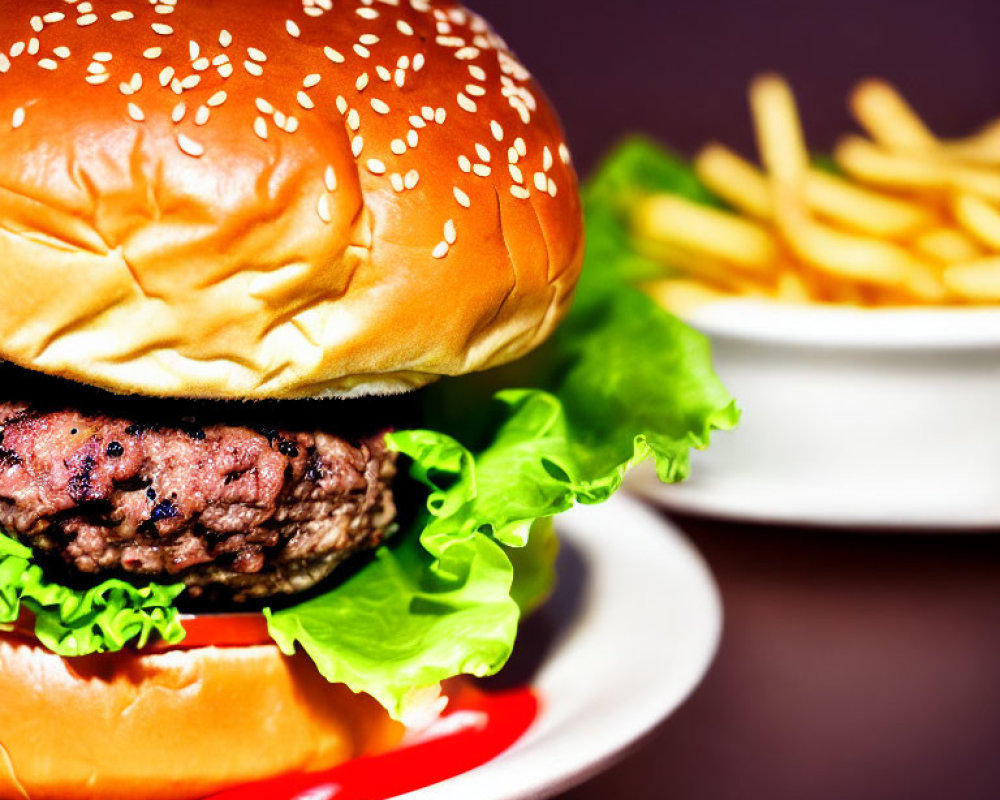 Delicious Cheeseburger with Lettuce and Tomato on Sesame Bun