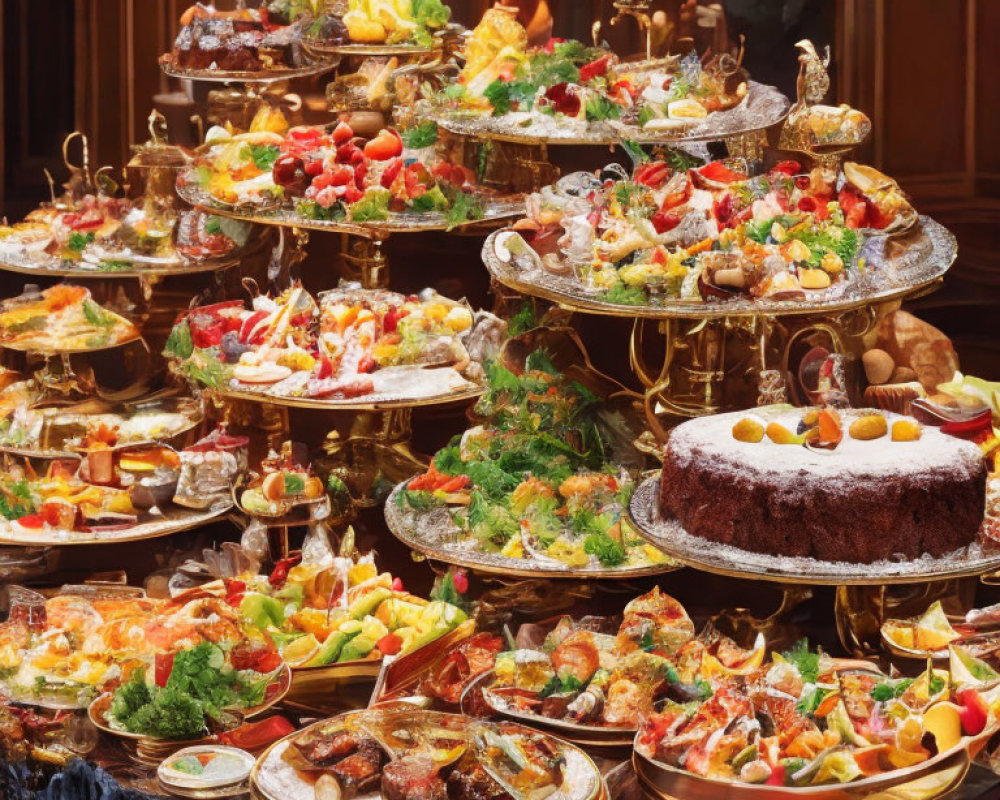 Luxurious Buffet Display of Gourmet Desserts and Canapés