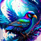 Colorful Bird Digital Artwork with Blue and Purple Background