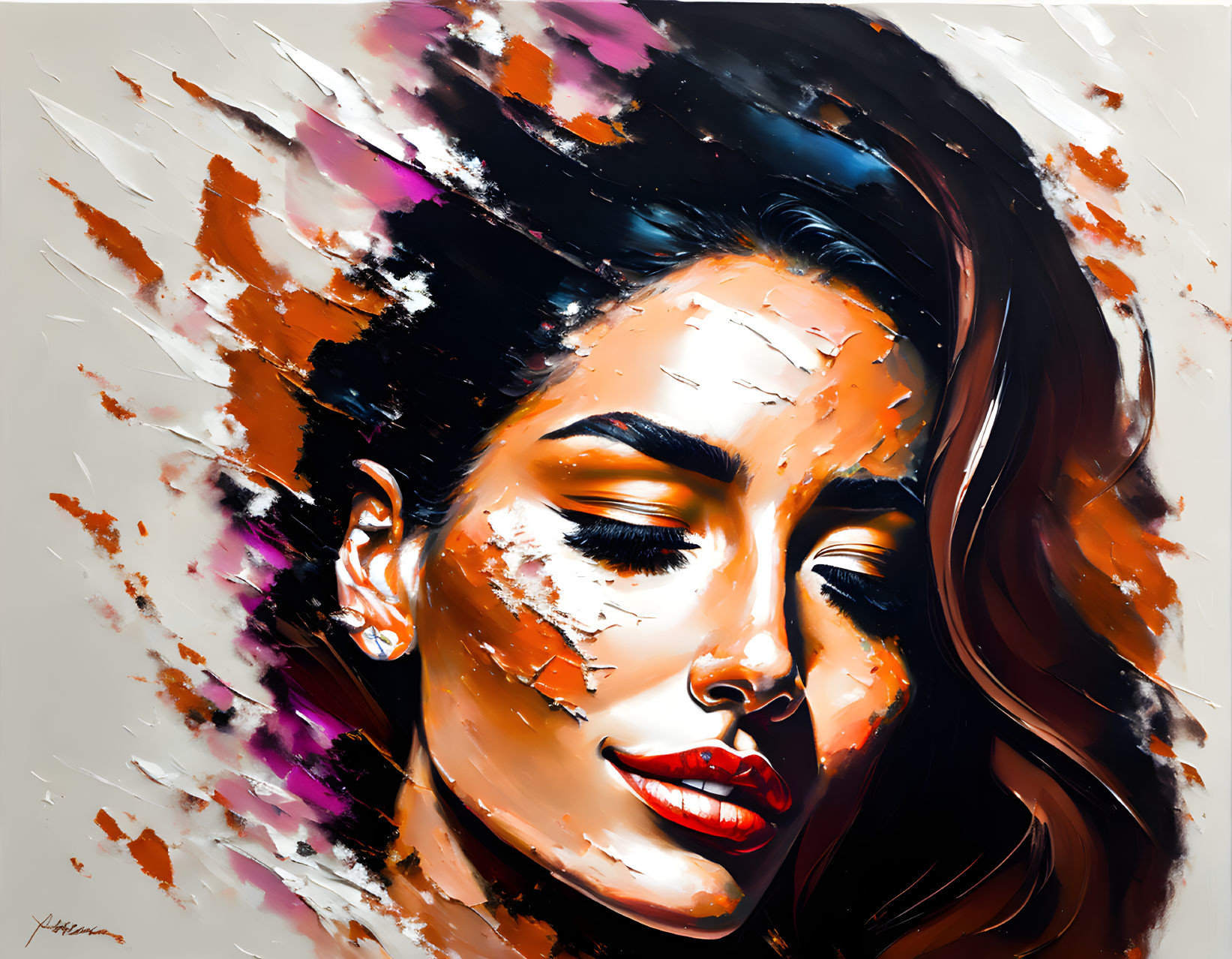 Colorful portrait of a woman with flowing hair and expressive brushstrokes