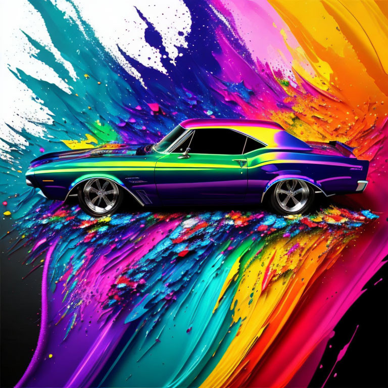 Classic Muscle Car with Abstract Paint Splash Background